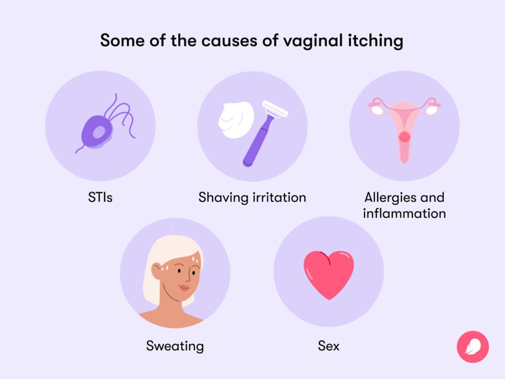 Some of the causes of vaginal itching include sweating, shaving irritation, sex allergies and STIs