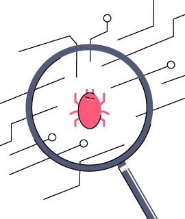 Illustration of pink bug and magnifying glass