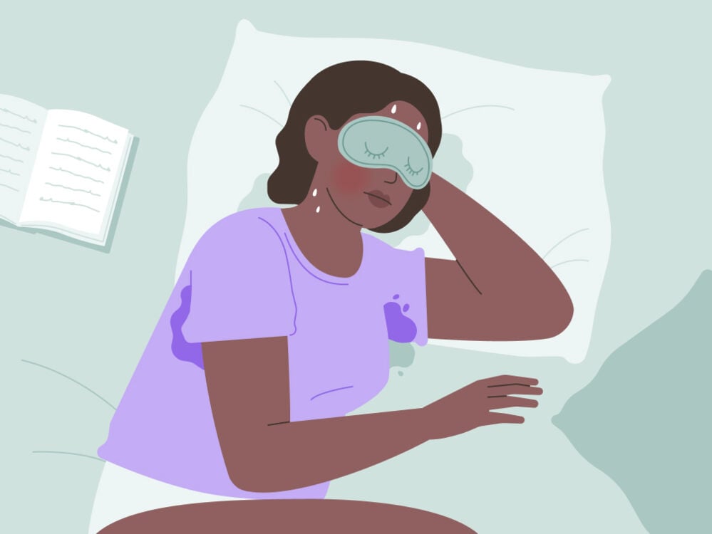 Woman experiencing night sweats Woman with perimenopause night sweats