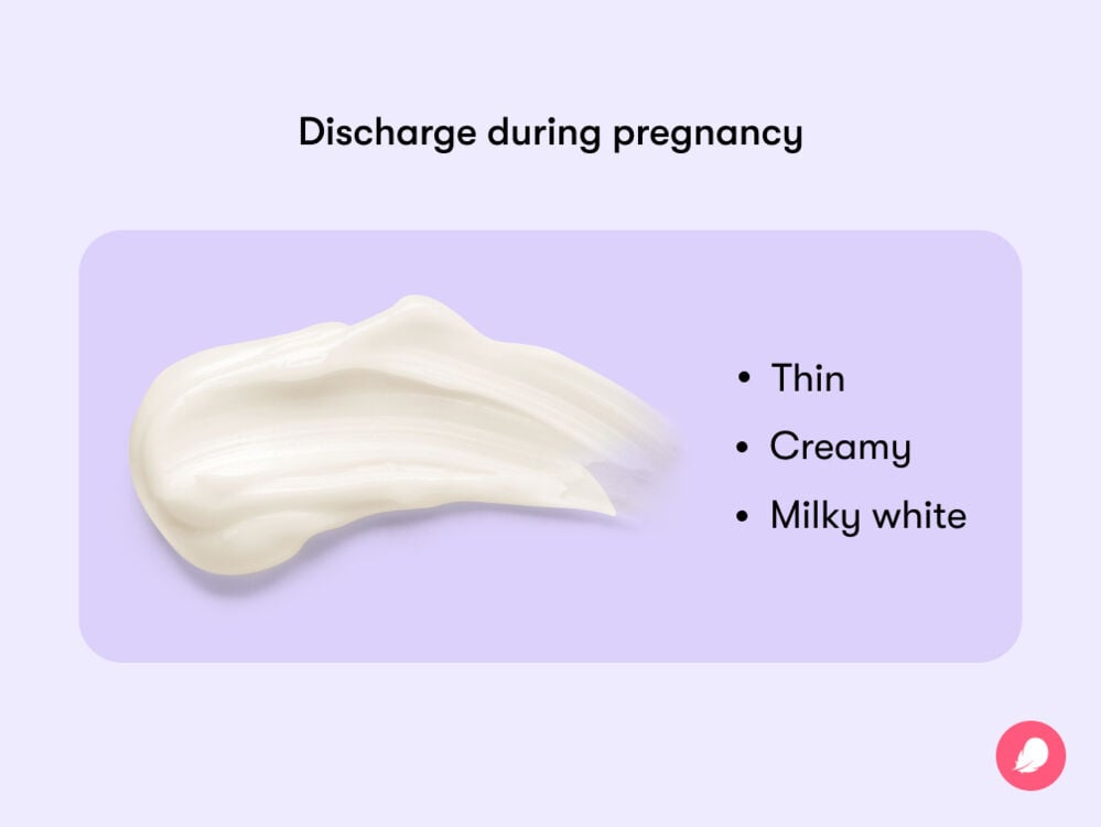 discharge during pregnancy Normal vaginal discharge during pregnancy is thin, creamy and white