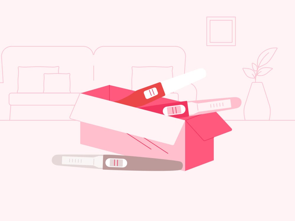 Illustration of three positive pregnancy tests Illustration of three positive pregnancy tests