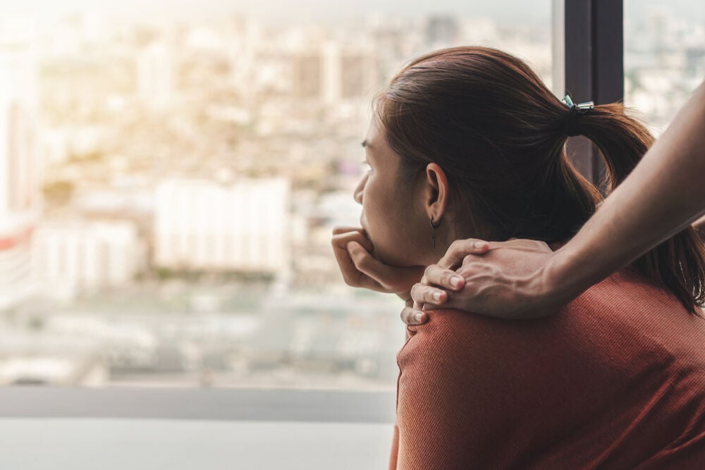 A woman having PTSD symptoms A woman having PTSD symptoms