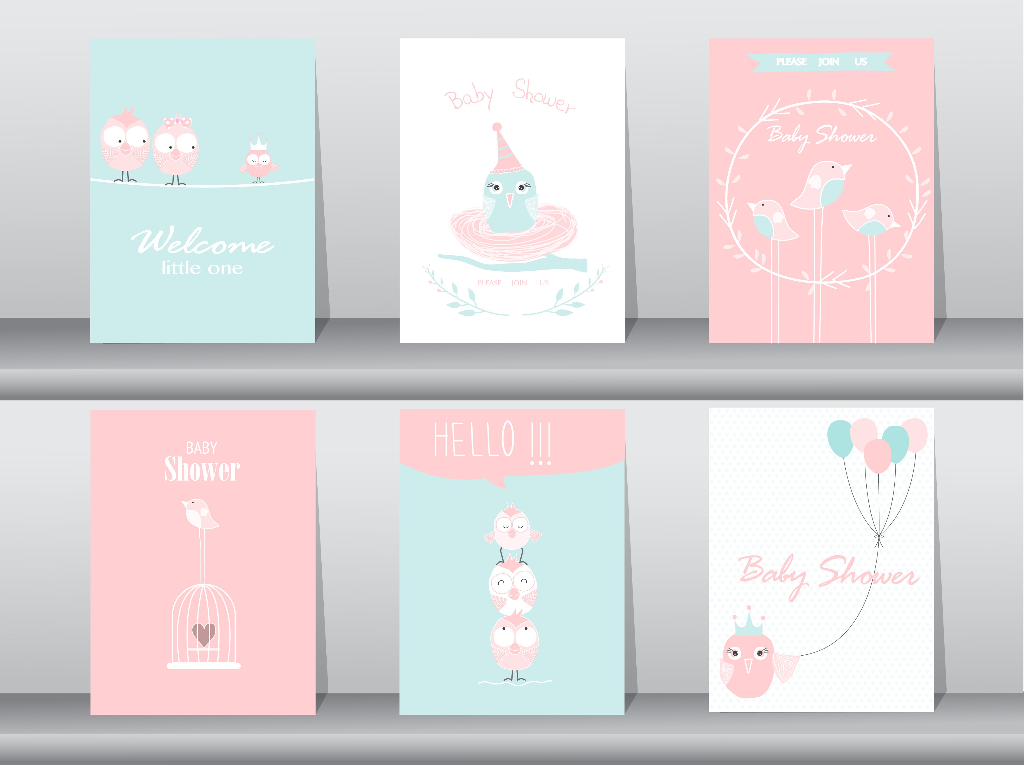 Set of baby shower invitation cards,birthday cards,poster,template,greeting cards,animals,cute,birds Set of baby shower invitation cards,birthday cards,poster,template,greeting cards,animals,cute,birds