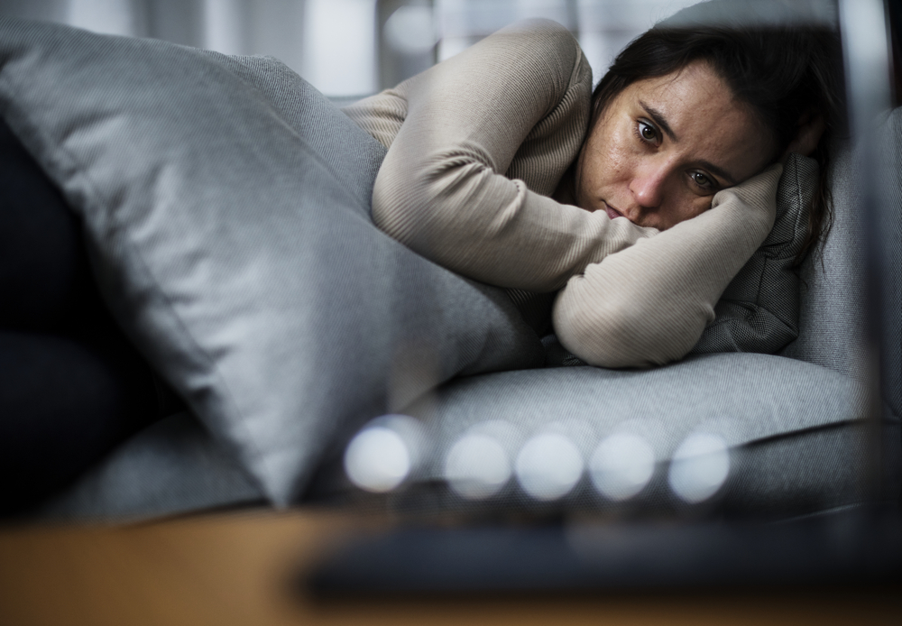 depressed woman suffers from hormonal imbalance depressed woman suffers from hormonal imbalance