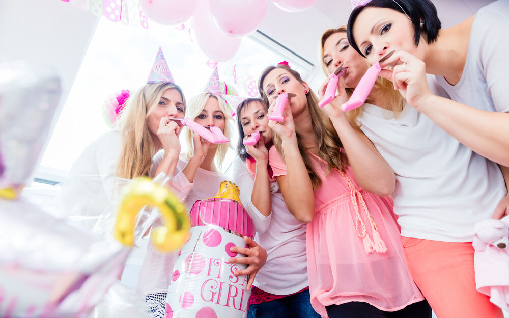 Group of women on baby shower party having fun