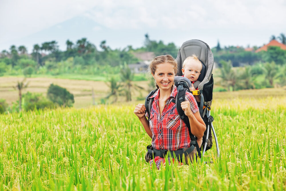 A backpack baby carrier