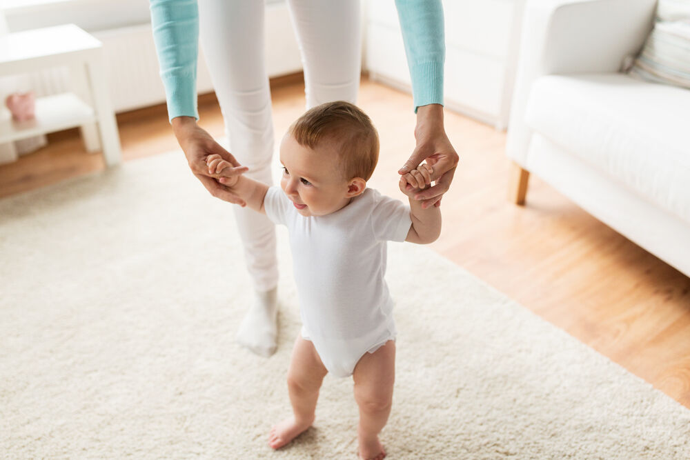 A baby learning to walk