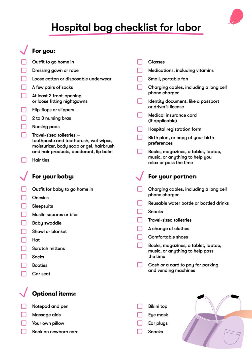 Printable hospital bag checklist