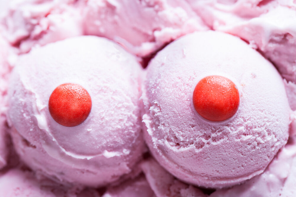 red scoops of ice cream looking like sore nipples
