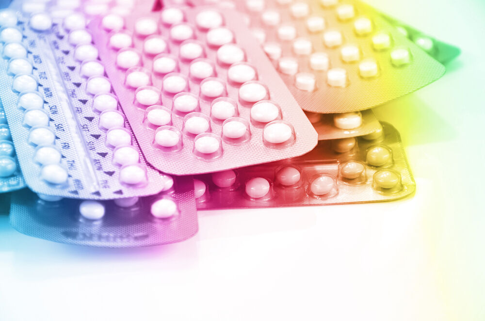 Colorful strips of oral contraceptive pill.