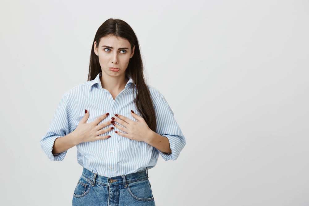 girl with gloomy smile feeling tender breasts 17 days past ovulation girl with gloomy smile feeling tender breasts 17 days past ovulation