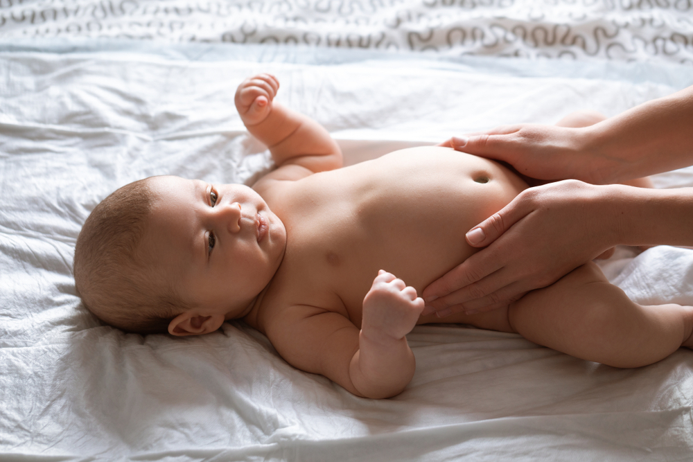 A newborn baby with a smelly belly button A newborn baby with a smelly belly button