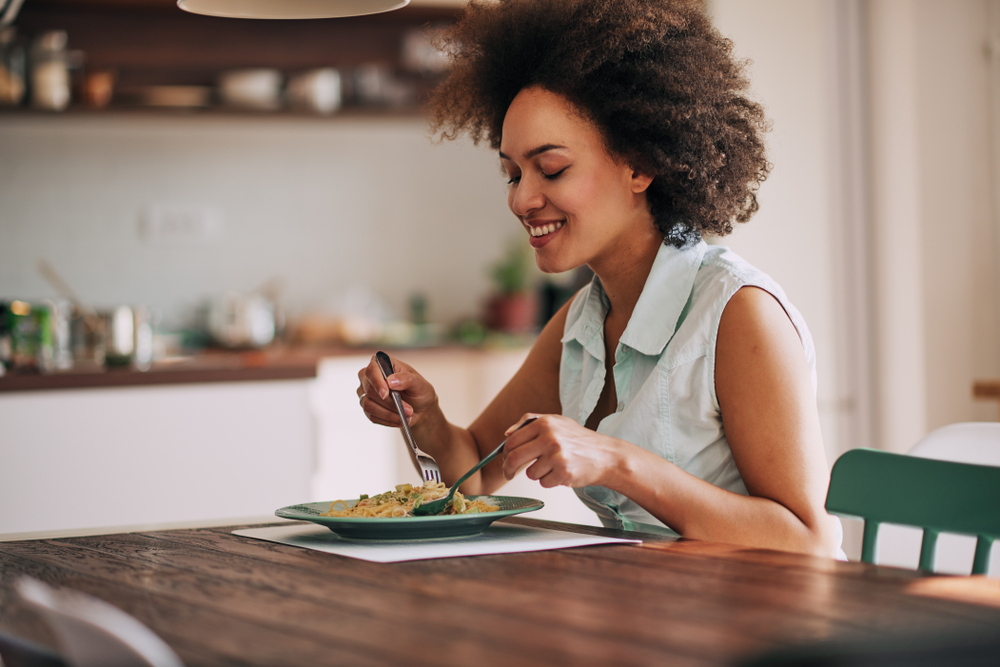 A woman with a fast metabolism eats pasta to gain weight A woman with a fast metabolism eats pasta to gain weight