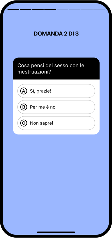 Screenshot dell’app Flo a due che mostra una domanda del quiz