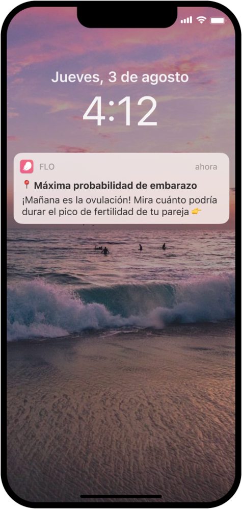 Captura de pantalla de una notificación en Flo Parejas