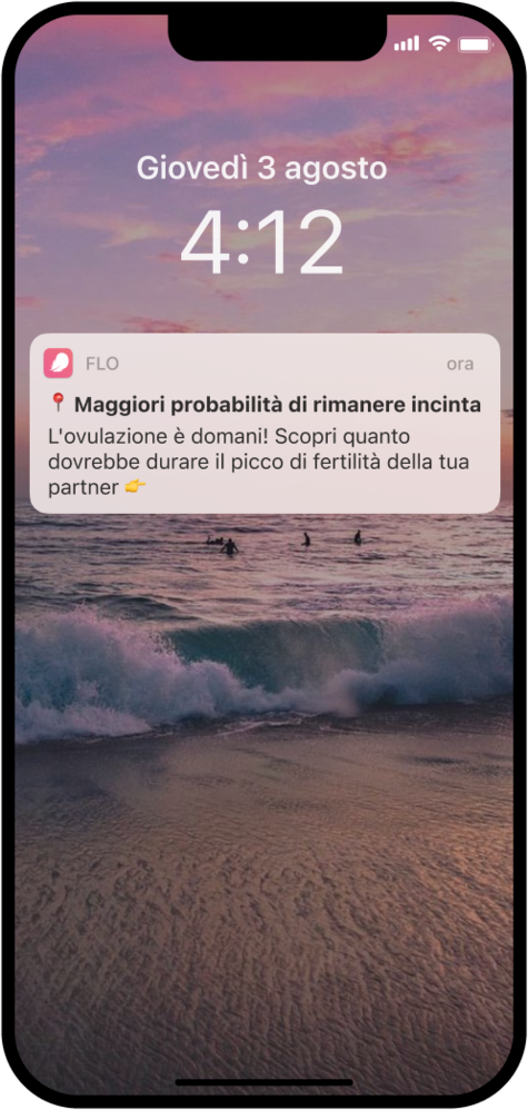 Screenshot di una notifica dell’app Flo sulla modalità Flo a due
