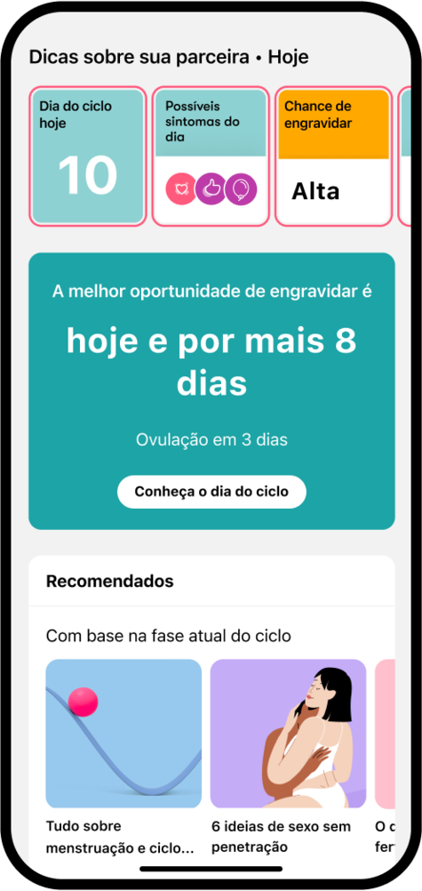 Captura da tela da versão para quem está tentando engravidar do modo Flo a Dois do app Flo