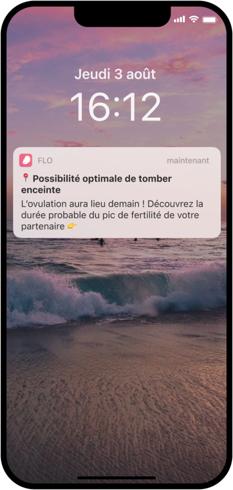Capture d’écran d’une notification de l’appli Flo provenant du mode Flo à deux