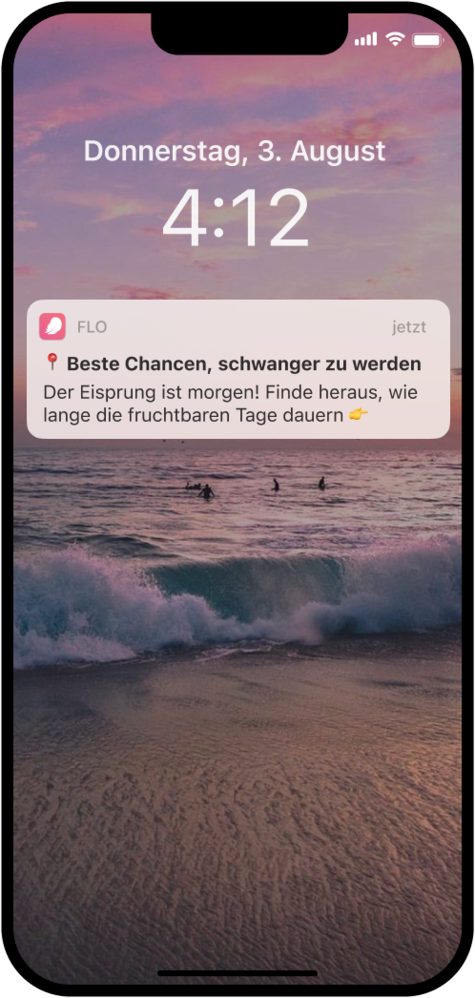 Screenshot der App Flo für Paare, der eine Benachrichtigung anzeigt