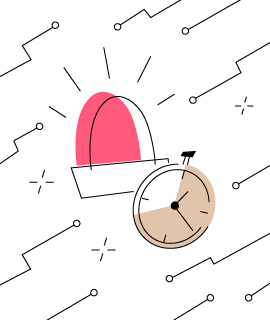 Illustration of pink warning alarm and stopwatch