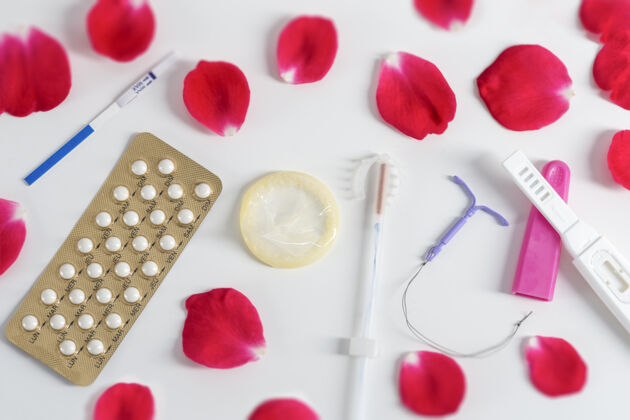 IUD, Pills and Condom, rose