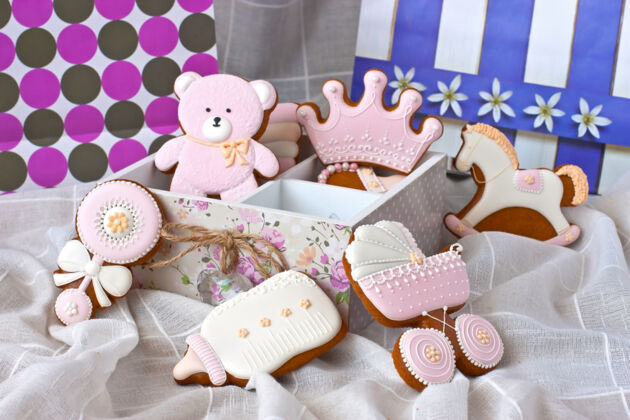 Homemade gingerbread cookies decorated with icing